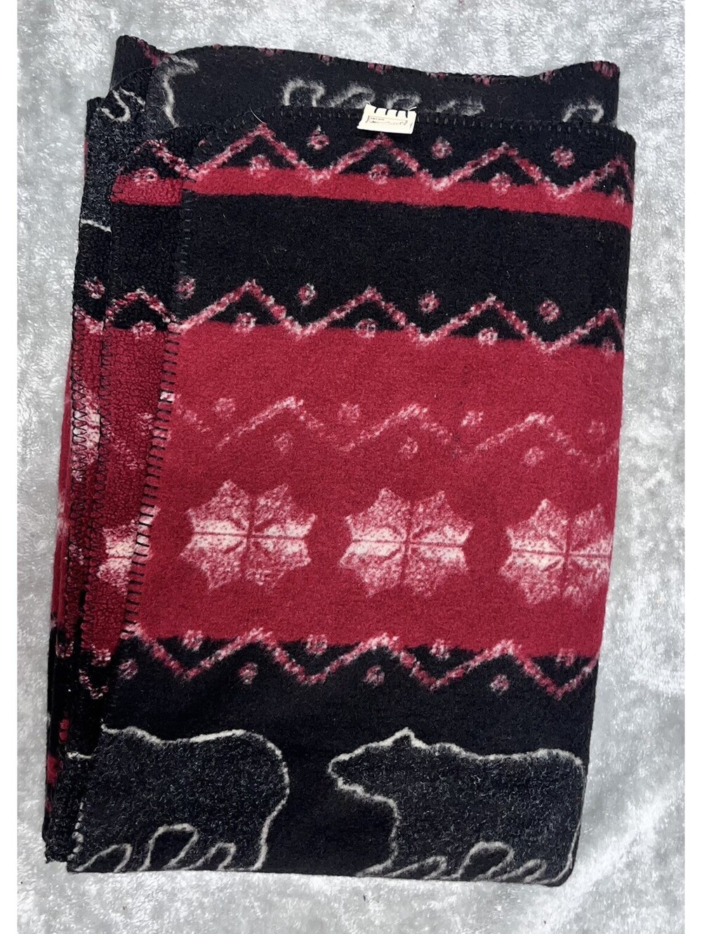 VTG Woolrich Home Fleece Blanket CABIN FARMHOUSE Black Bear Fair Isle 50" X 70"
